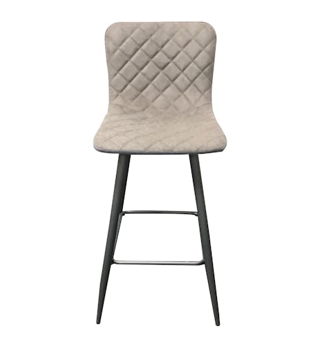 Chaise de bar tissu gris capitonné et pieds métal 42x49xH100cm MALMOE