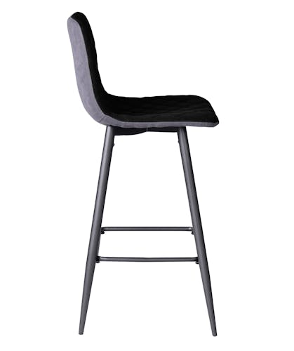 Chaise de bar tissu noir capitonné et pieds métal 42x49xH100cm MALMOE