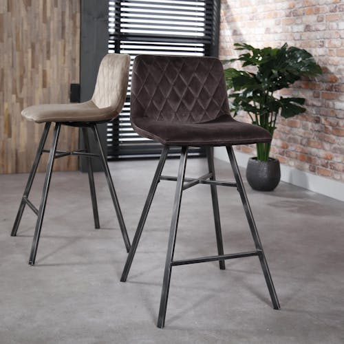 Chaise de bar velours anthracite pieds étoile JAVA
