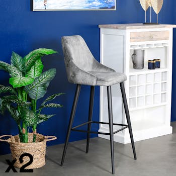 Chaise de bar velours gris (lot de 2) MALMOE