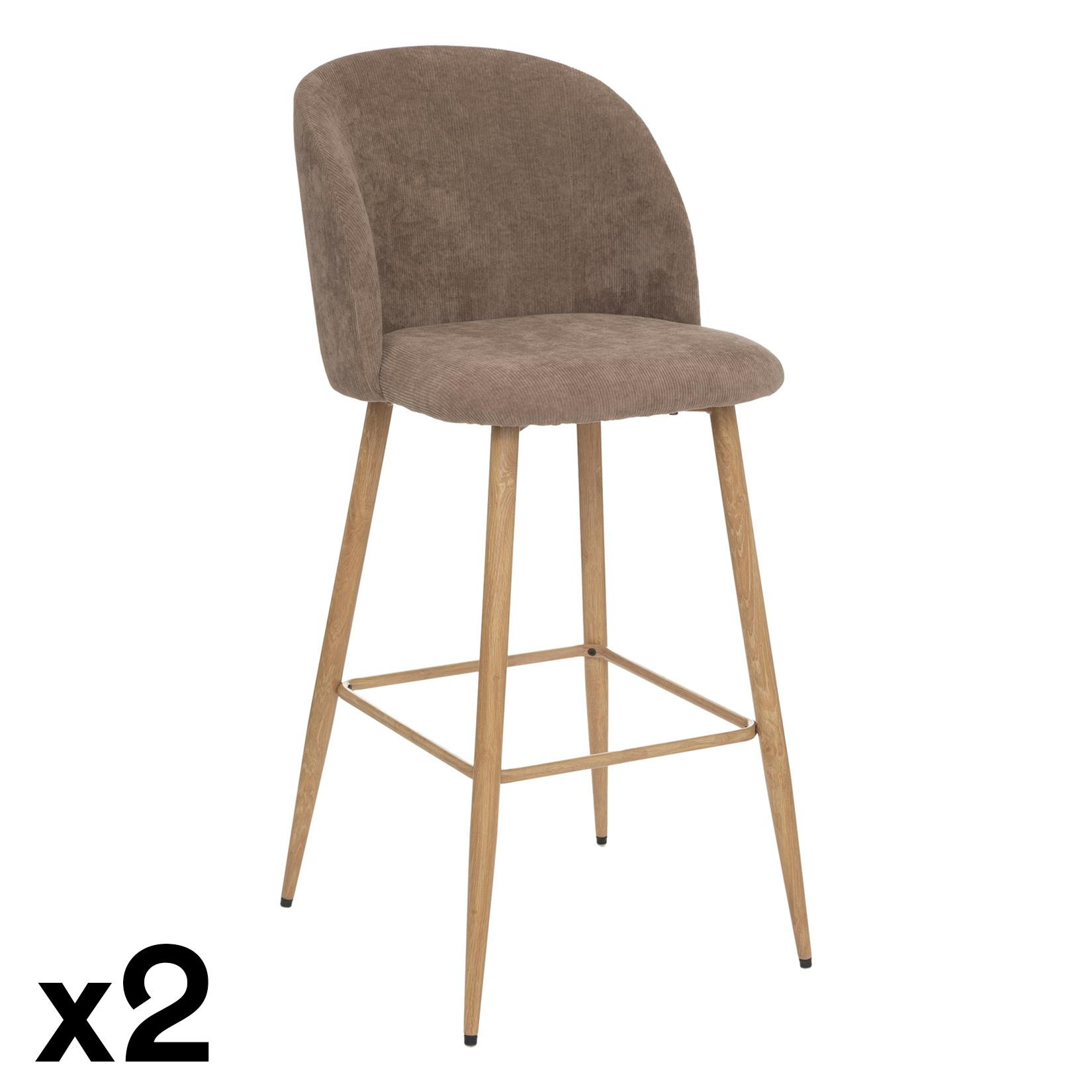 Chaise de bar velours taupe (lot de 2)