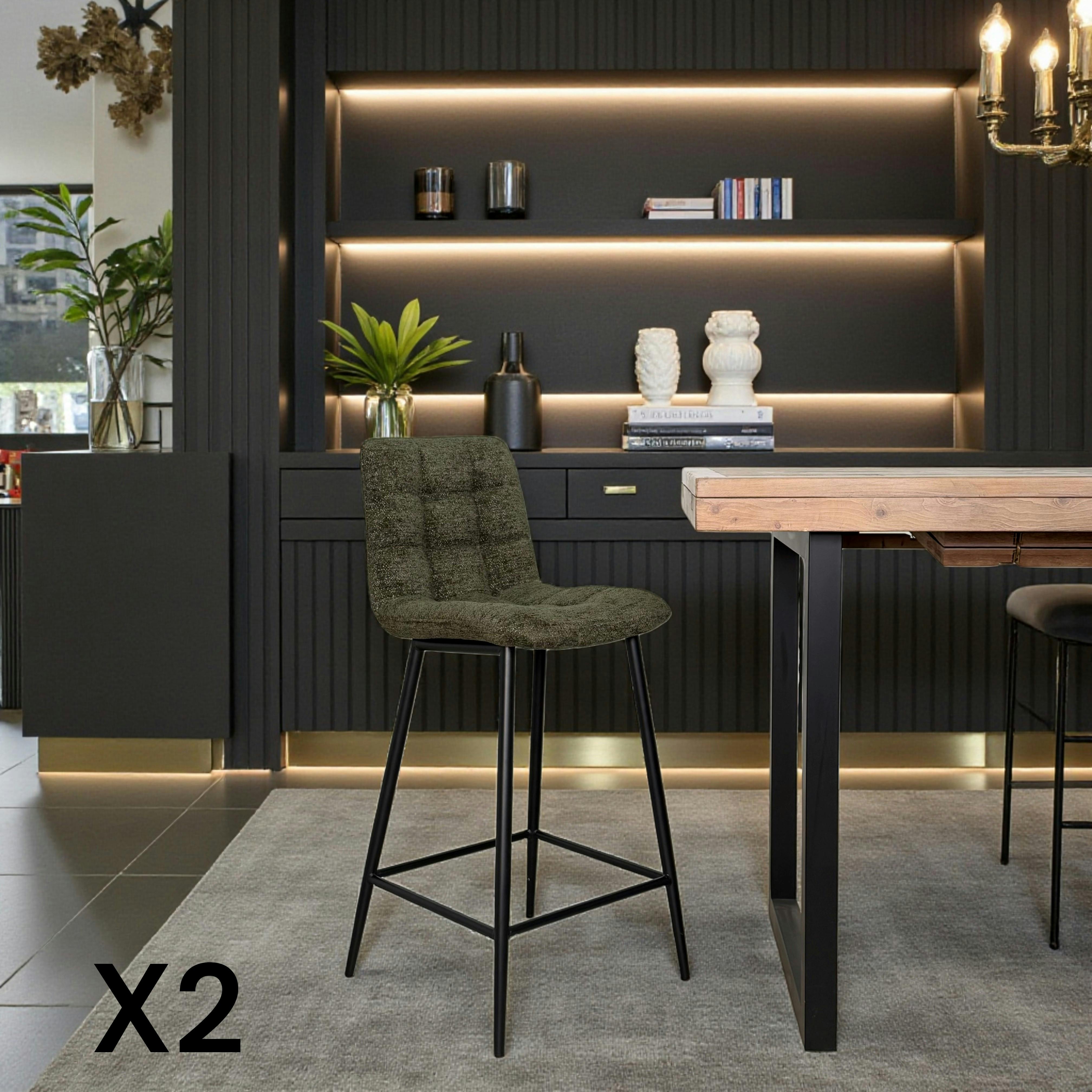 Chaise de bar verte motif damier (lot de 2) LOMBARDIE