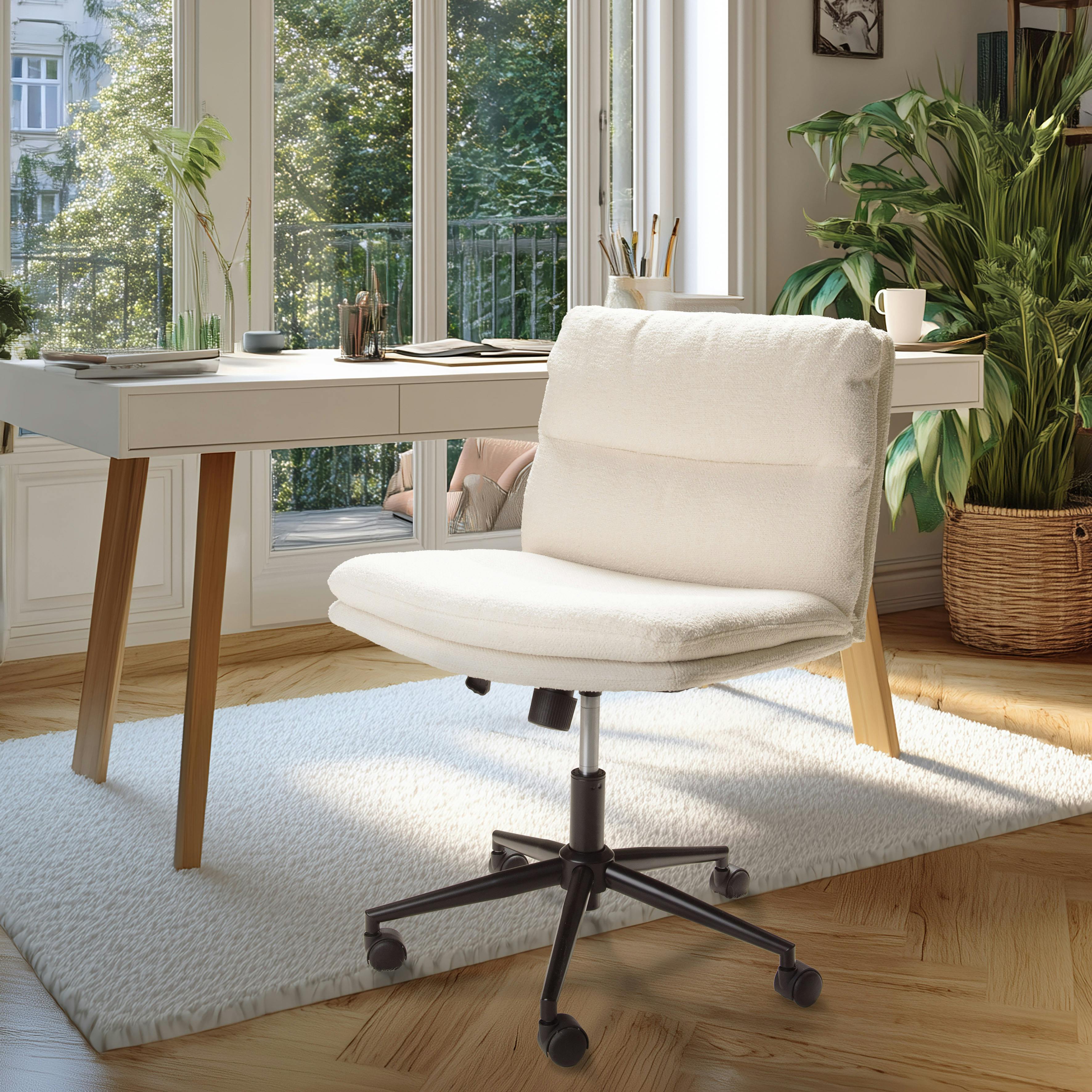 Chaise de bureau à roulettes en tissu écru dossier carré SORANO