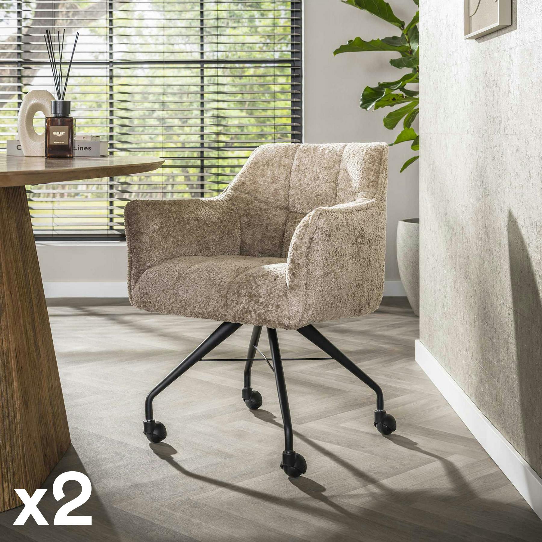 Chaise de bureau à roulettes tissu beige (lot de 2) MELBOURNE