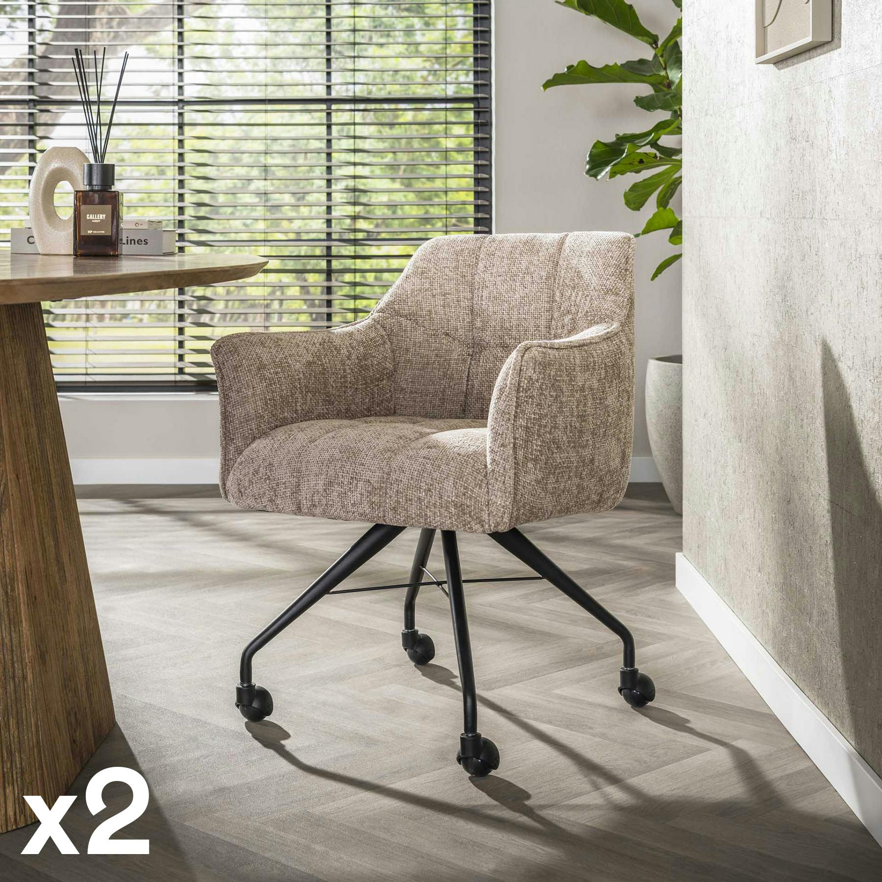 Chaise de bureau à roulettes tissu sable (lot de 2) MELBOURNE