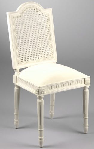 Chaise de chambre Louis XV cannée bois blanc et tissu Porquerolles L 47 x P 51 x  H 110 AMADEUS