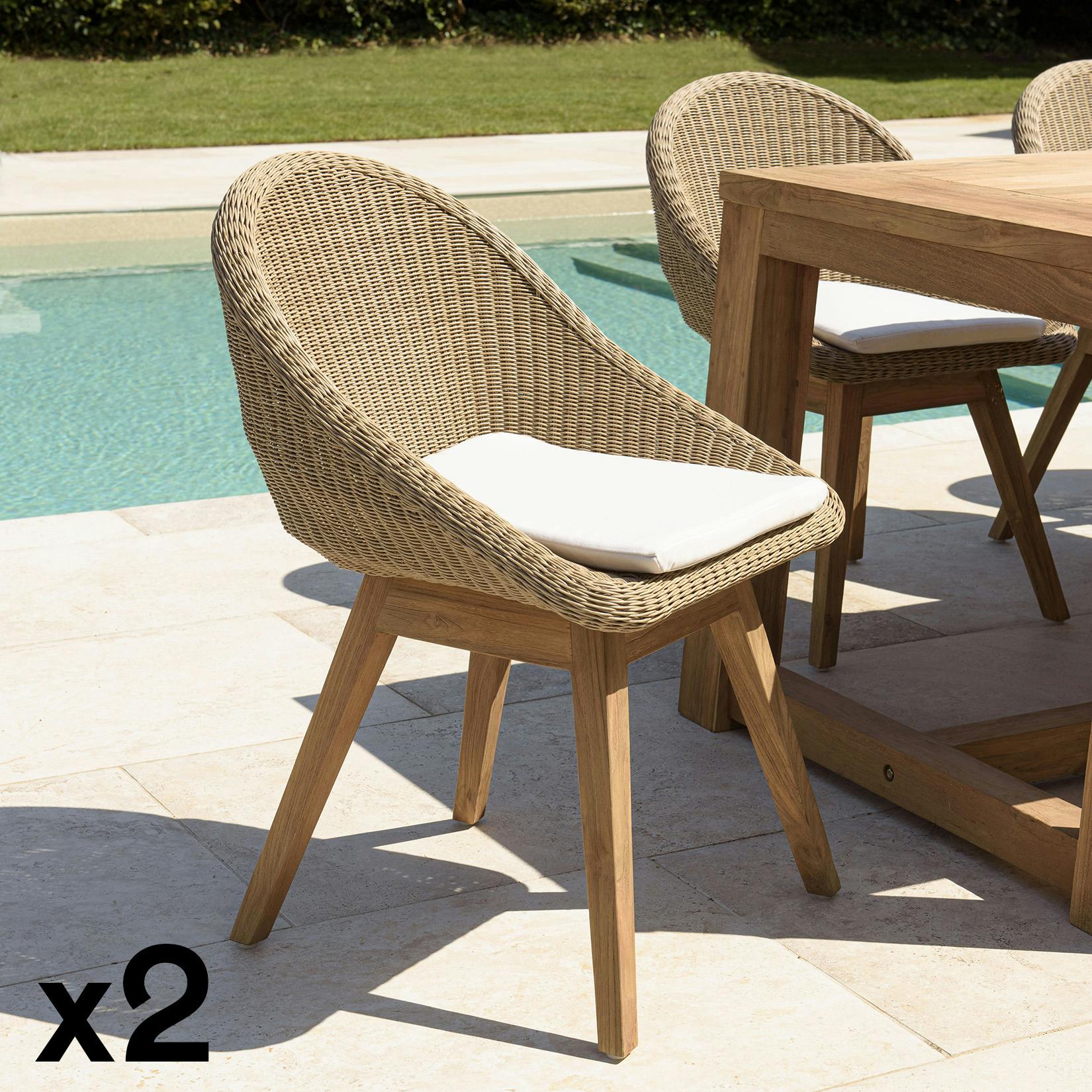Chaise de jardin arrondie résine tressée beige (lot de 2) MANY