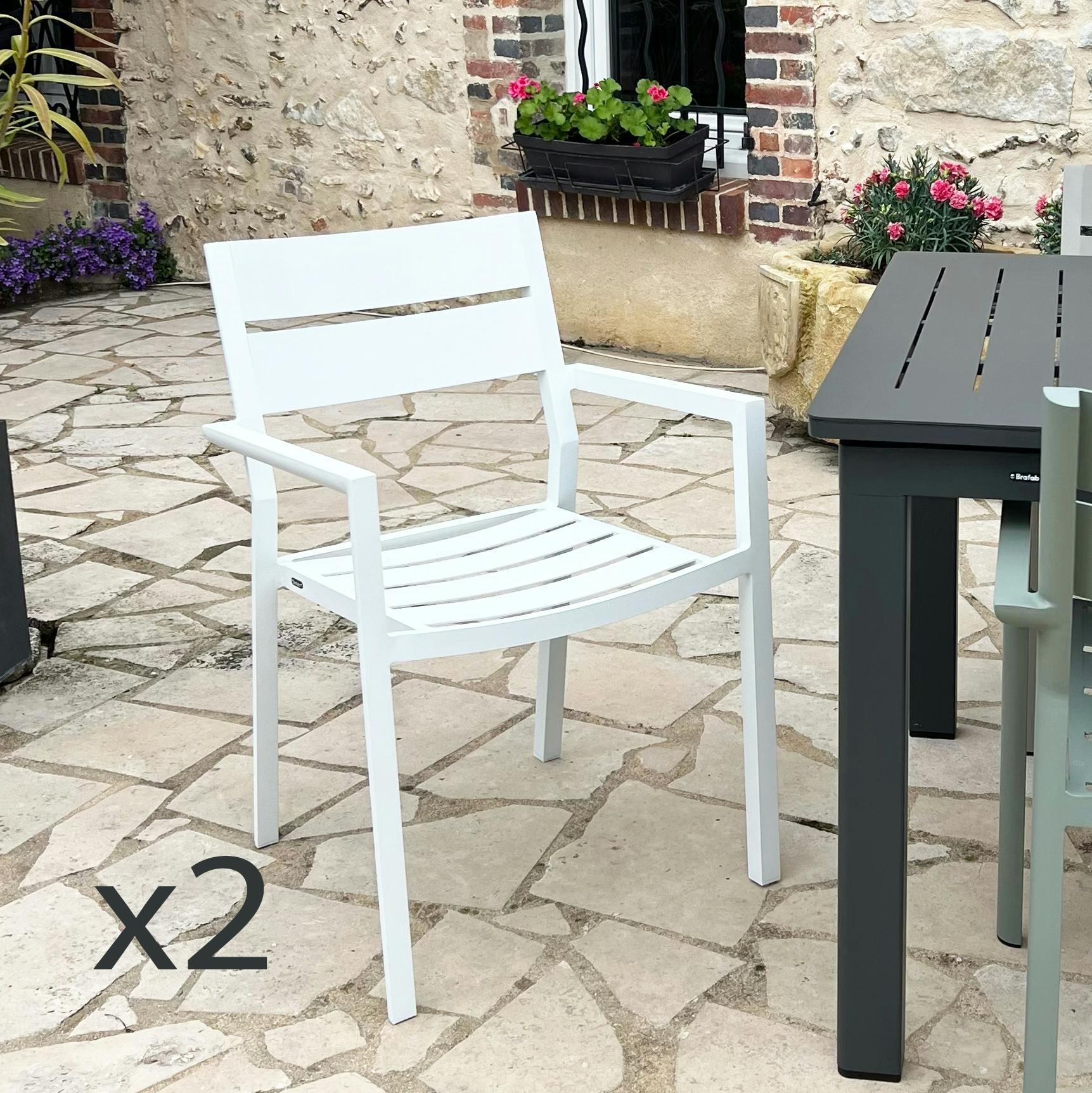 Chaise de jardin avec accoudoirs en aluminium blanc (lot de 2) STOCKHOLM