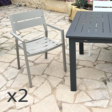  Chaise de jardin avec accoudoirs en aluminium gris sable (lot de 2) STOCKHOLM