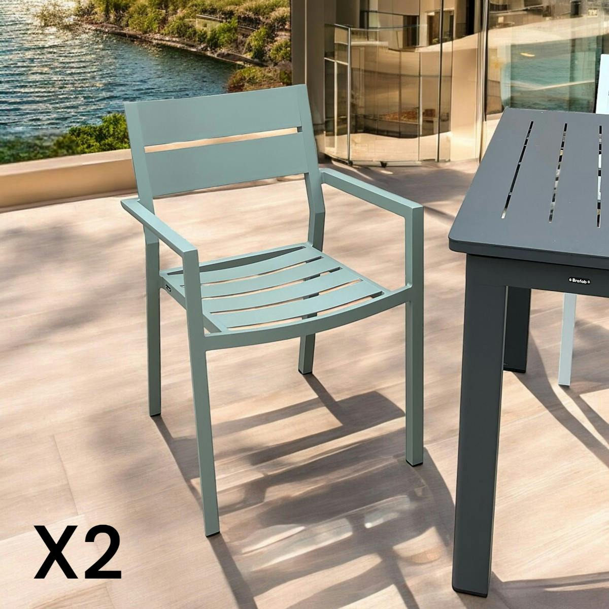 Chaise de jardin avec accoudoirs en aluminium vert argile (lot de 2) STOCKHOLM