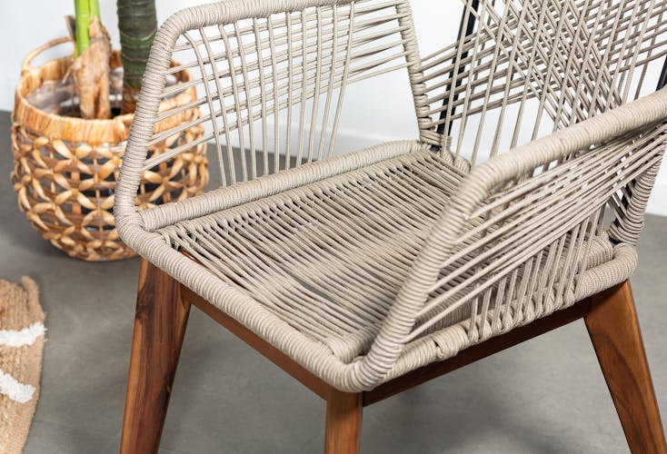 Chaise de jardin beige en corde tressée et pieds bois FSC® (lot de 2) GRENADE