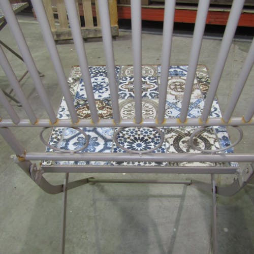 Chaise de jardin carreaux de ciment bleu et taupe GRENADE (lot de 2)