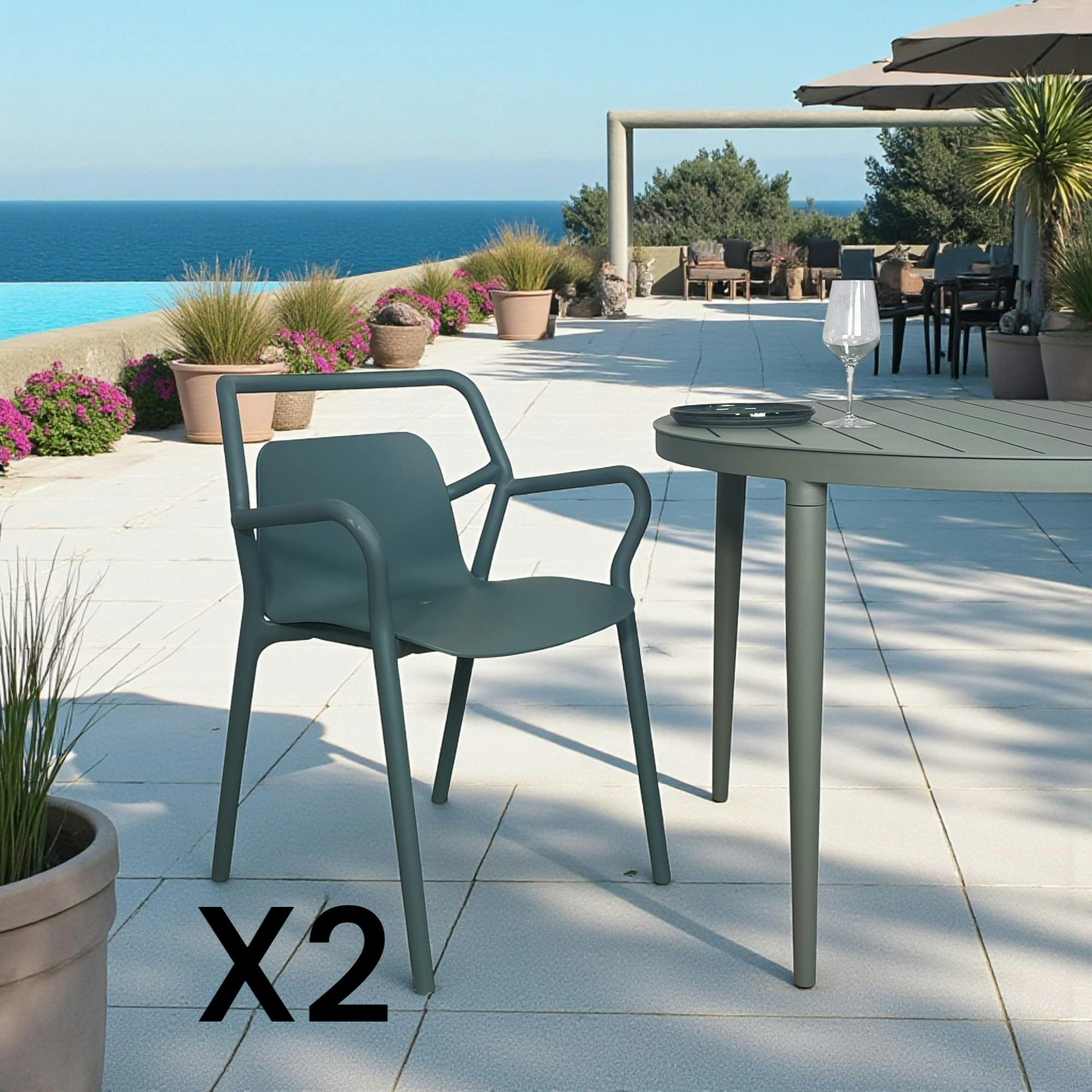 Chaise de jardin design bleue, empilable (lot de 2) PINETO