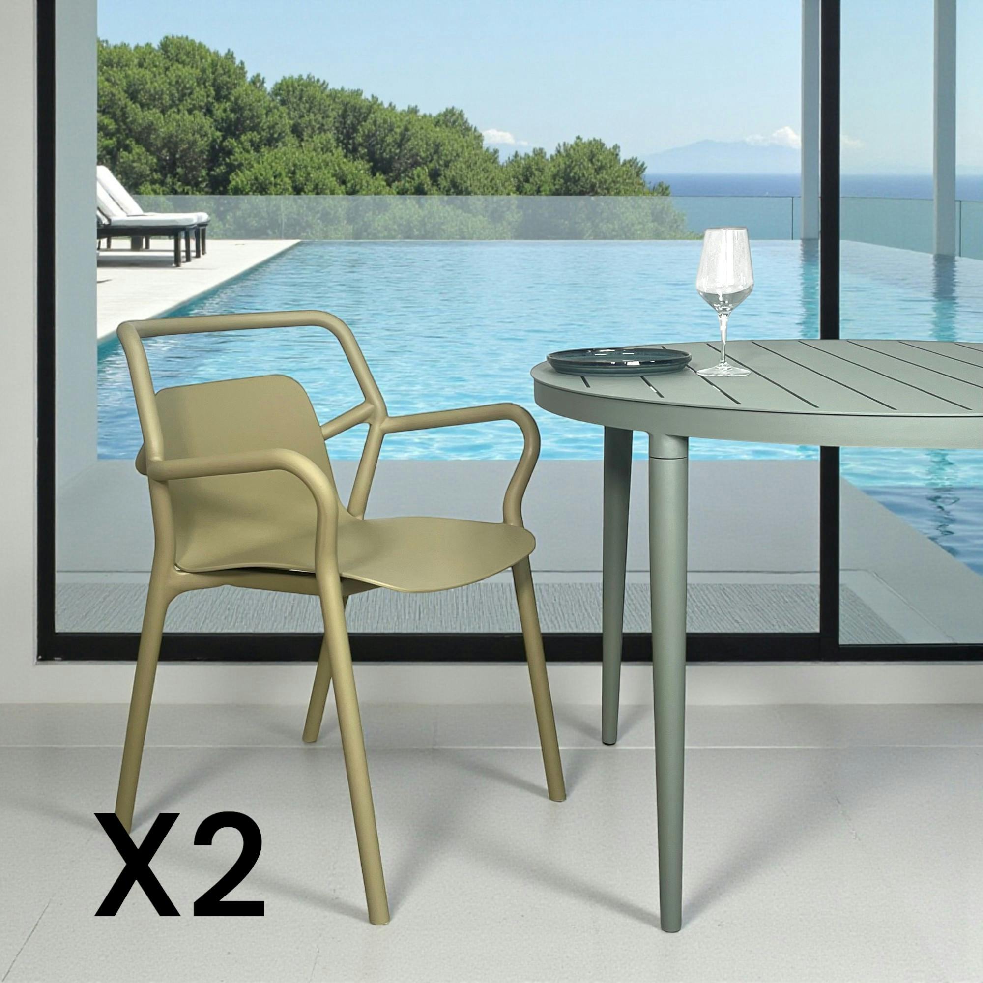 Chaise de jardin design kaki, empilable (lot de 2) PINETO
