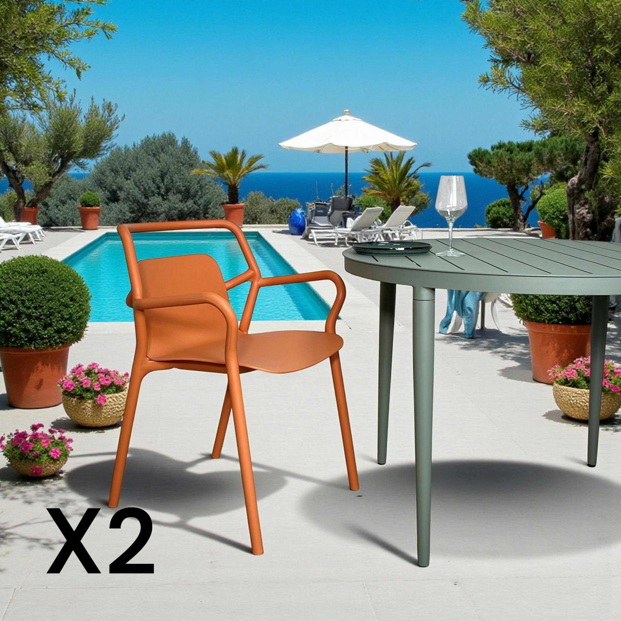 Chaise de jardin design orange, empilable (lot de 2) PINETO