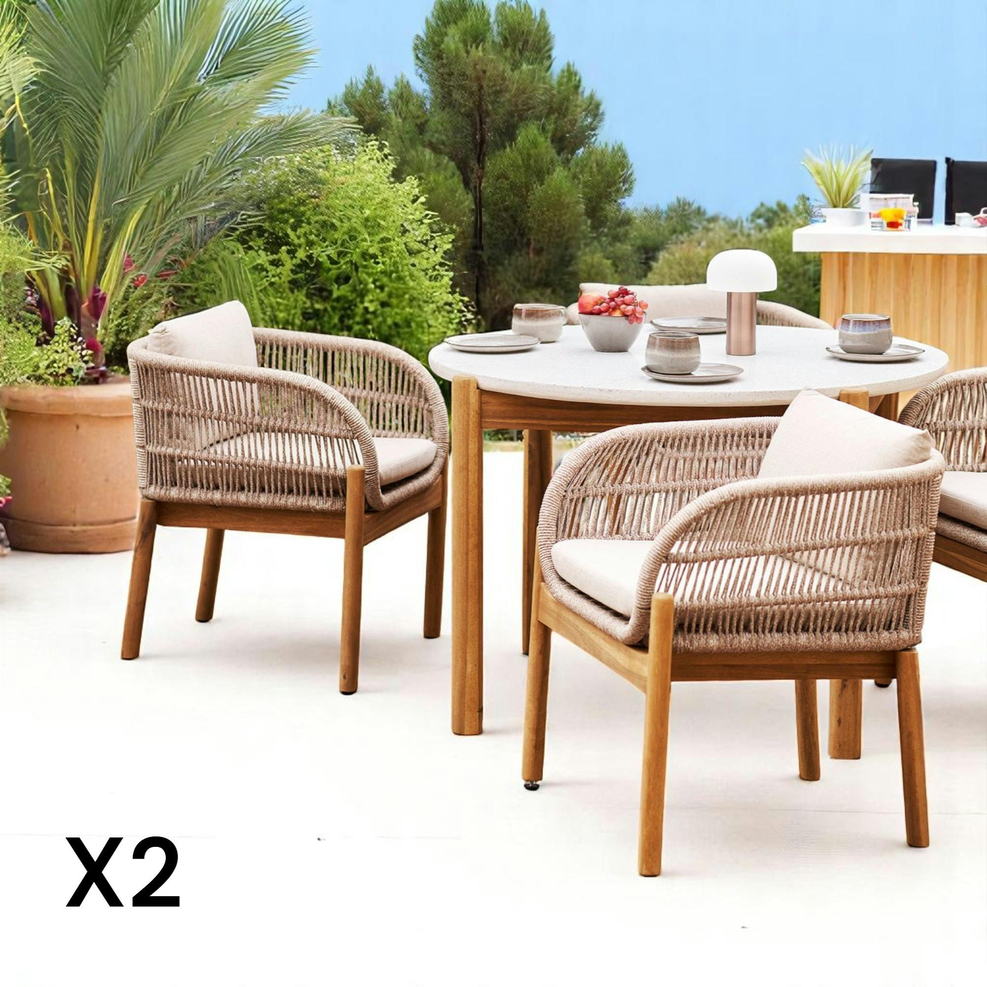 Chaise de jardin en bois d'acacia et corde tressée (lot de 2) MENDOZA