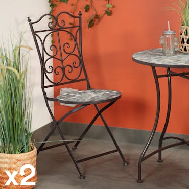  Chaise de jardin en carreaux de mosaïque tons bruns (lot de 2) GRENADE
