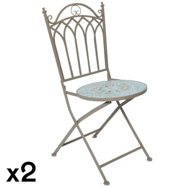 Chaise de jardin en mosaïque bleu clair et brun (lot de 2) GRENADE