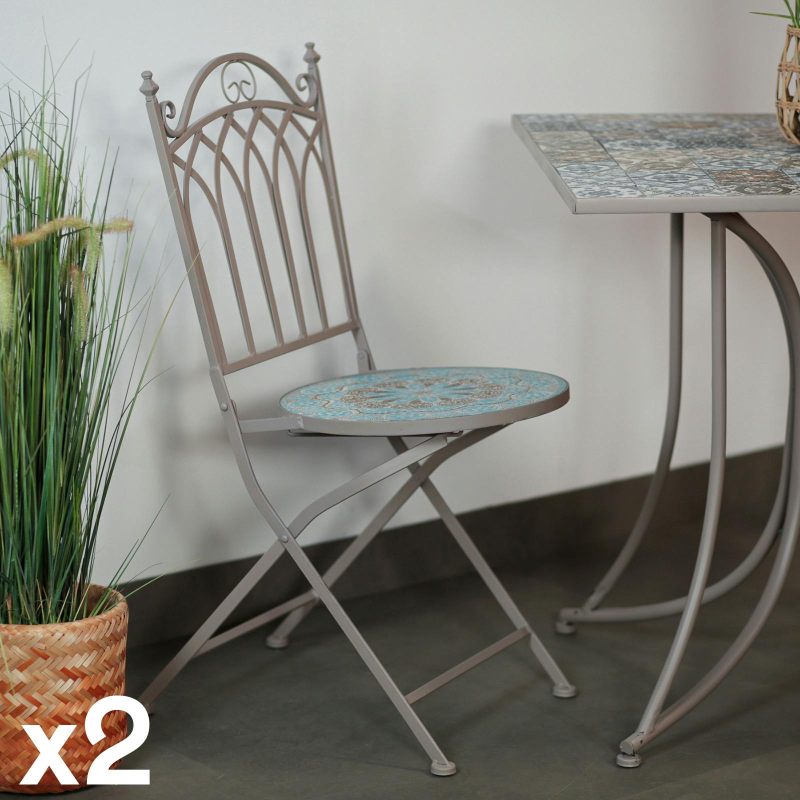 Chaise de jardin en mosaïque bleu clair et brun (lot de 2) GRENADE