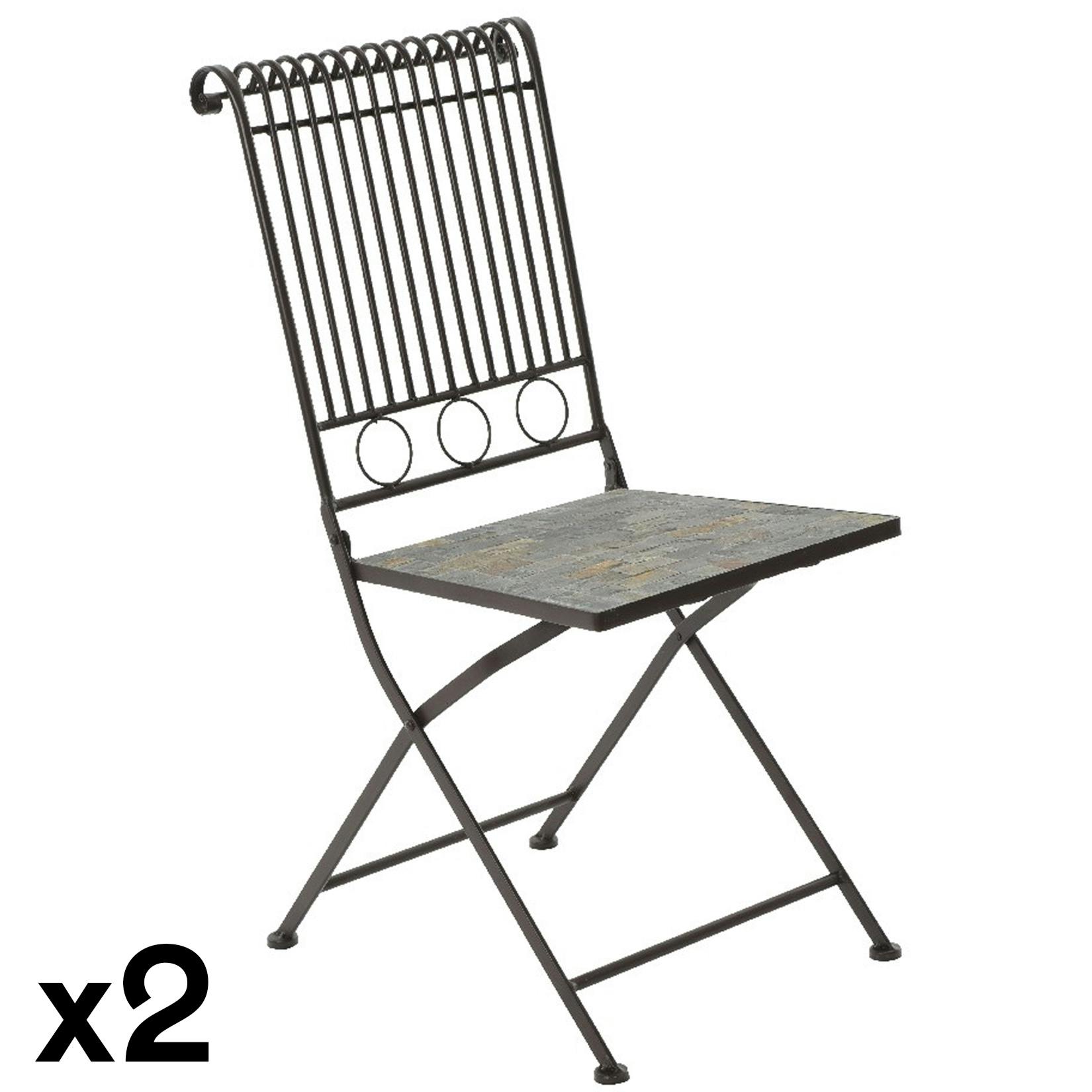 Chaise de jardin en pavés de mosaïque tons bruns (lot de 2) GRENADE
