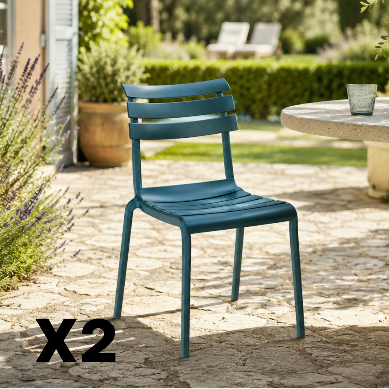 Chaise de jardin en plastique bleu (lot de 2) LUGANO