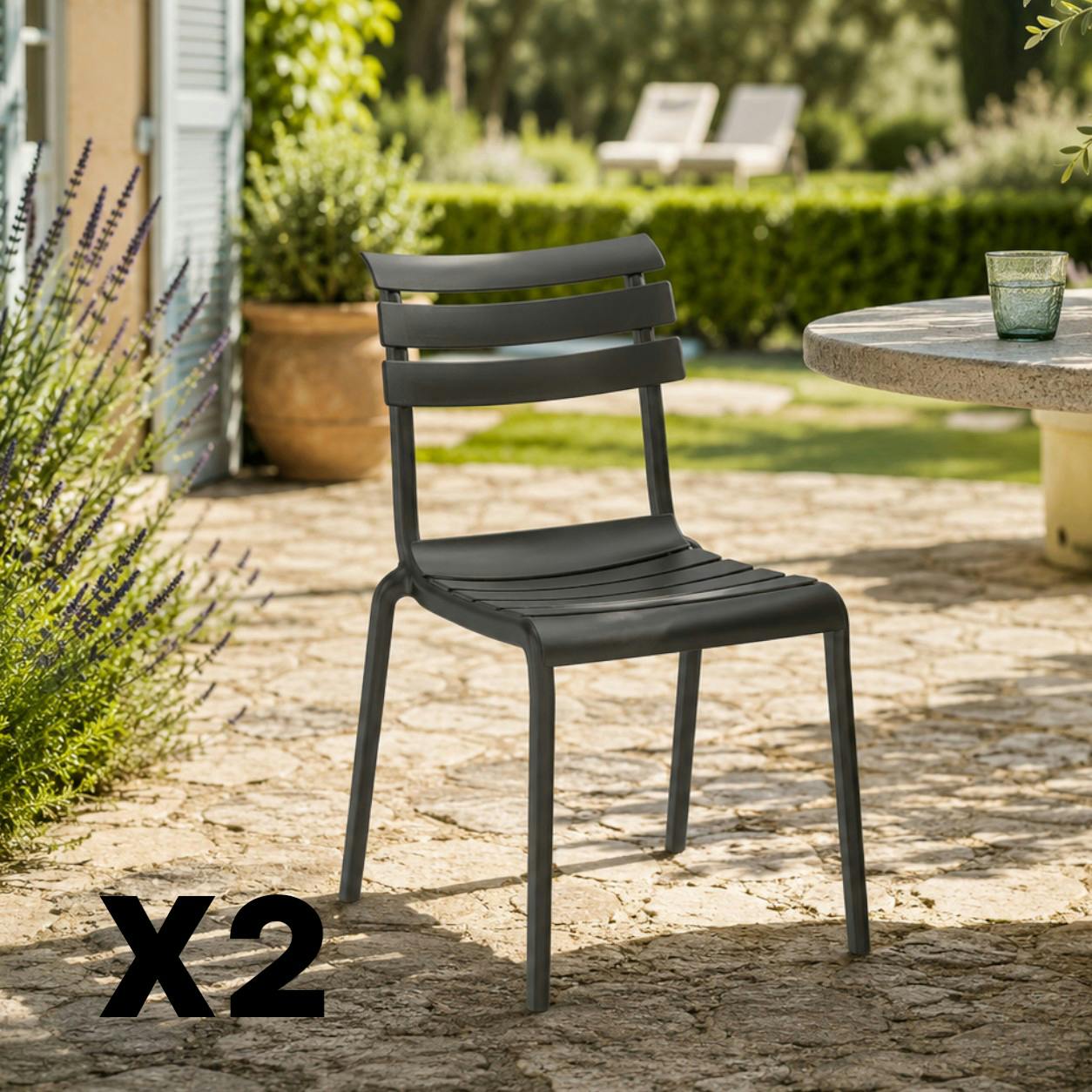 Chaise de jardin en plastique gris (lot de 2) LUGANO