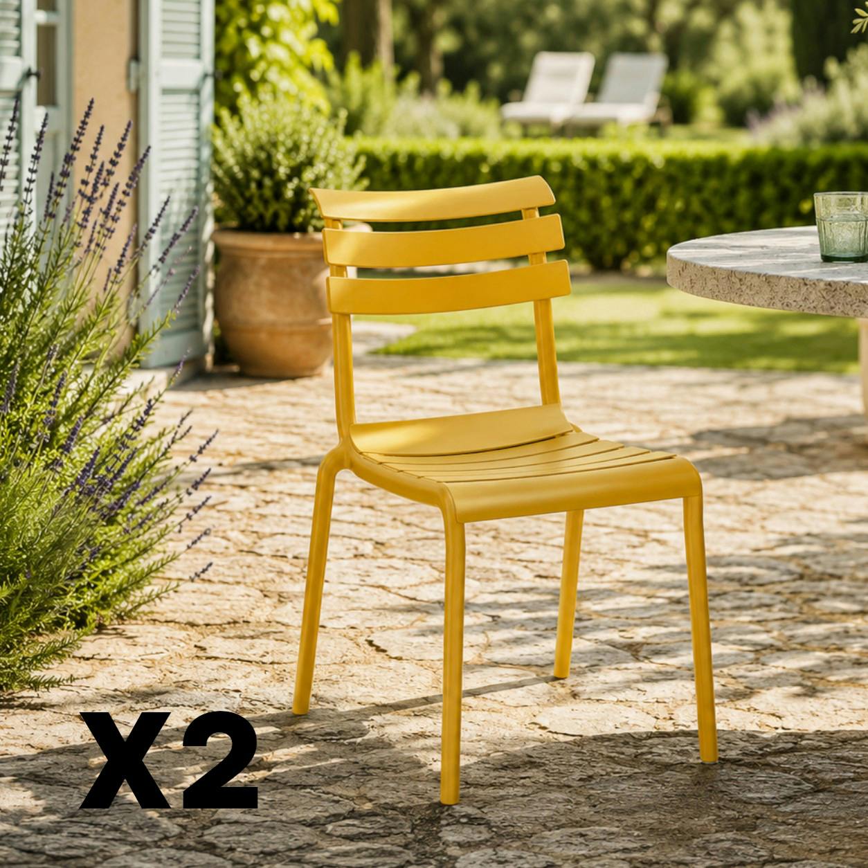 Chaise de jardin en plastique jaune (lot de 2) LUGANO