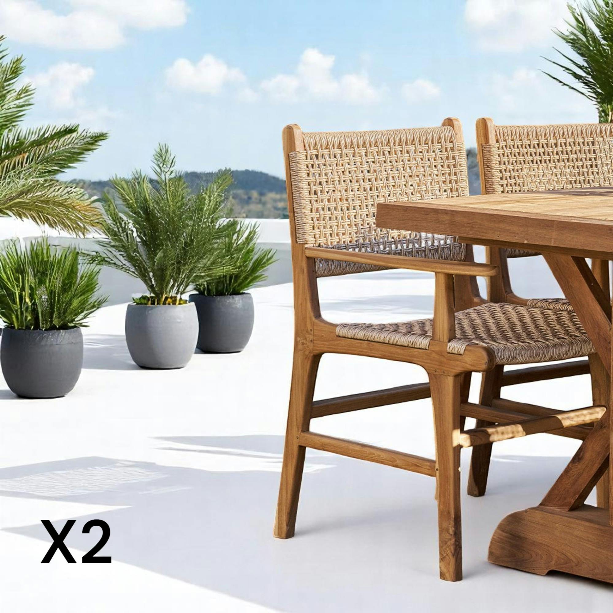 Chaise de jardin en teck et résine tressée avec accoudoirs (lot de 2) MENDOZA