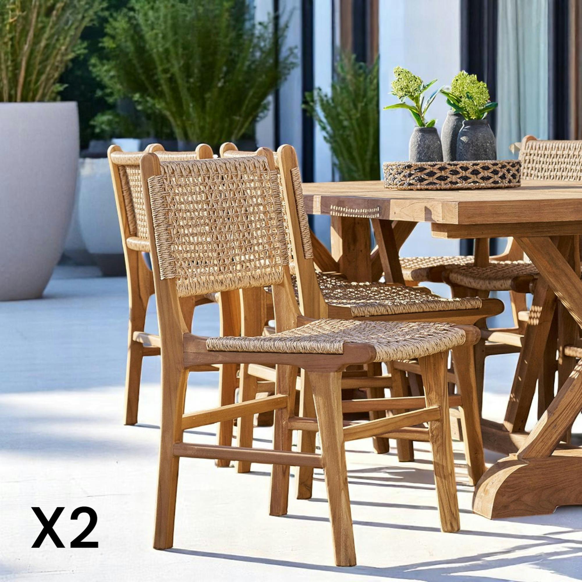 Chaise de jardin en teck et résine tressée (lot de 2) MENDOZA