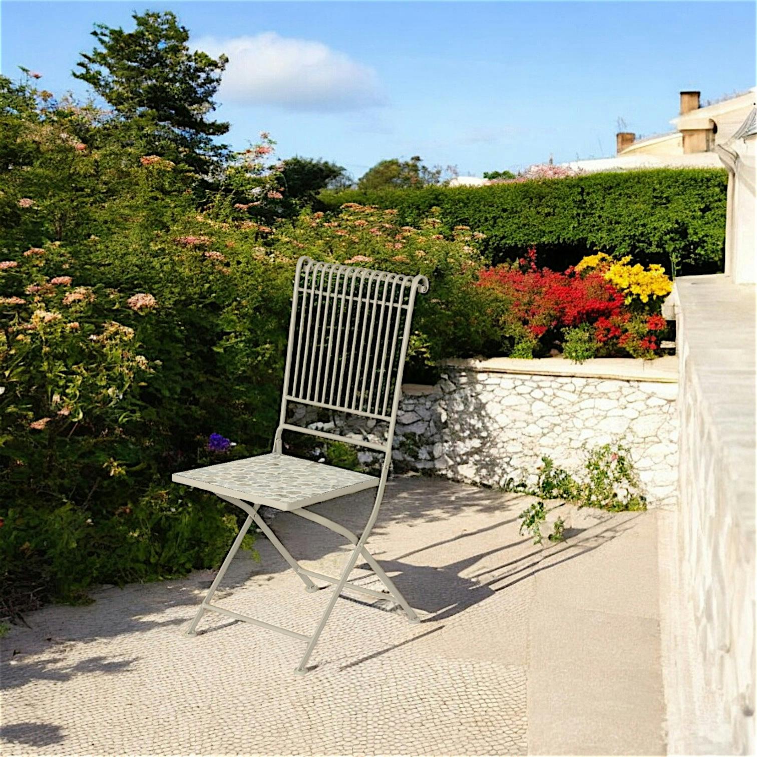 Chaise de jardin gris/beige décor mosaïque galets (lot de 2) GRENADE