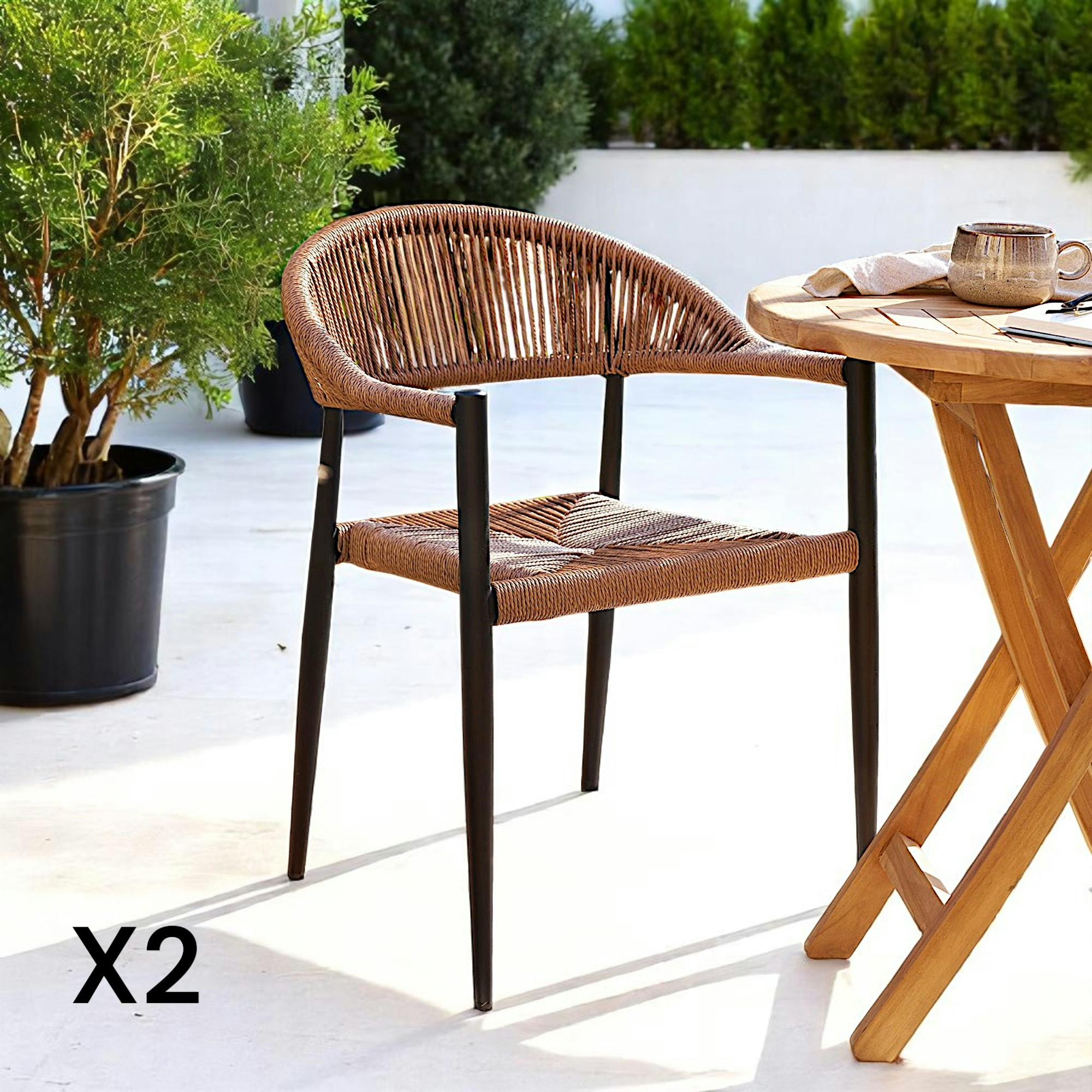 Chaise de jardin noire en résine tressée et aluminium (lot de 2) MENDOZA