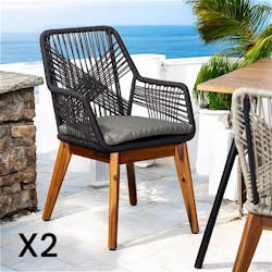 Chaise de jardin noire en corde tressée et pieds bois FSC® (lot de 2) GRENADE