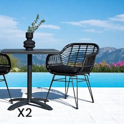 Chaise de jardin noire en rotin synthétique avec accoudoirs et coussin d'assise (lot de 2) IBIZA