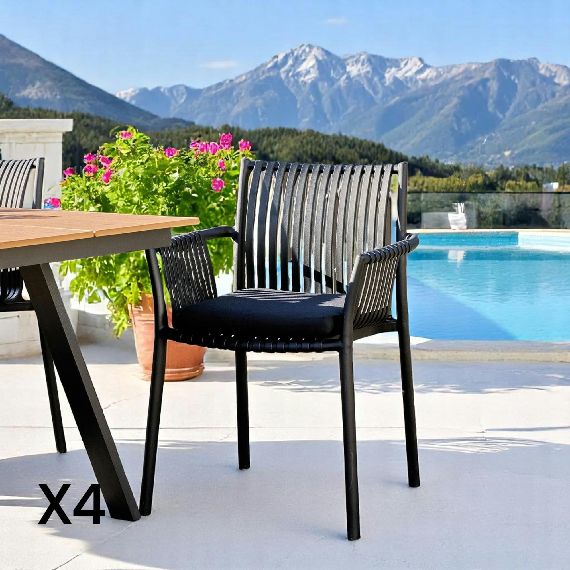 Chaise de jardin noire (lot de 4) MENDOZA