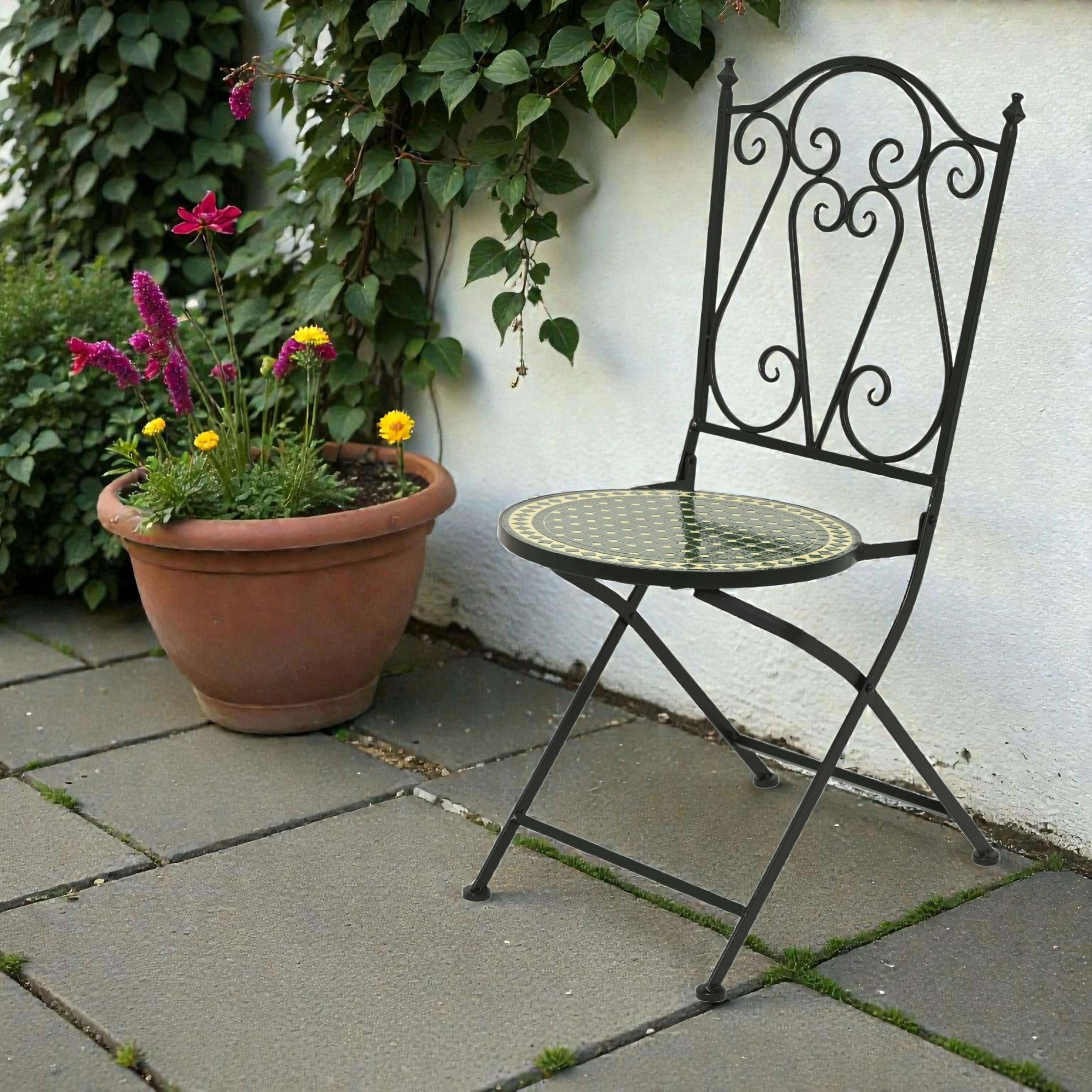 Chaise de jardin pliante noire décor mosaïque GRENADE