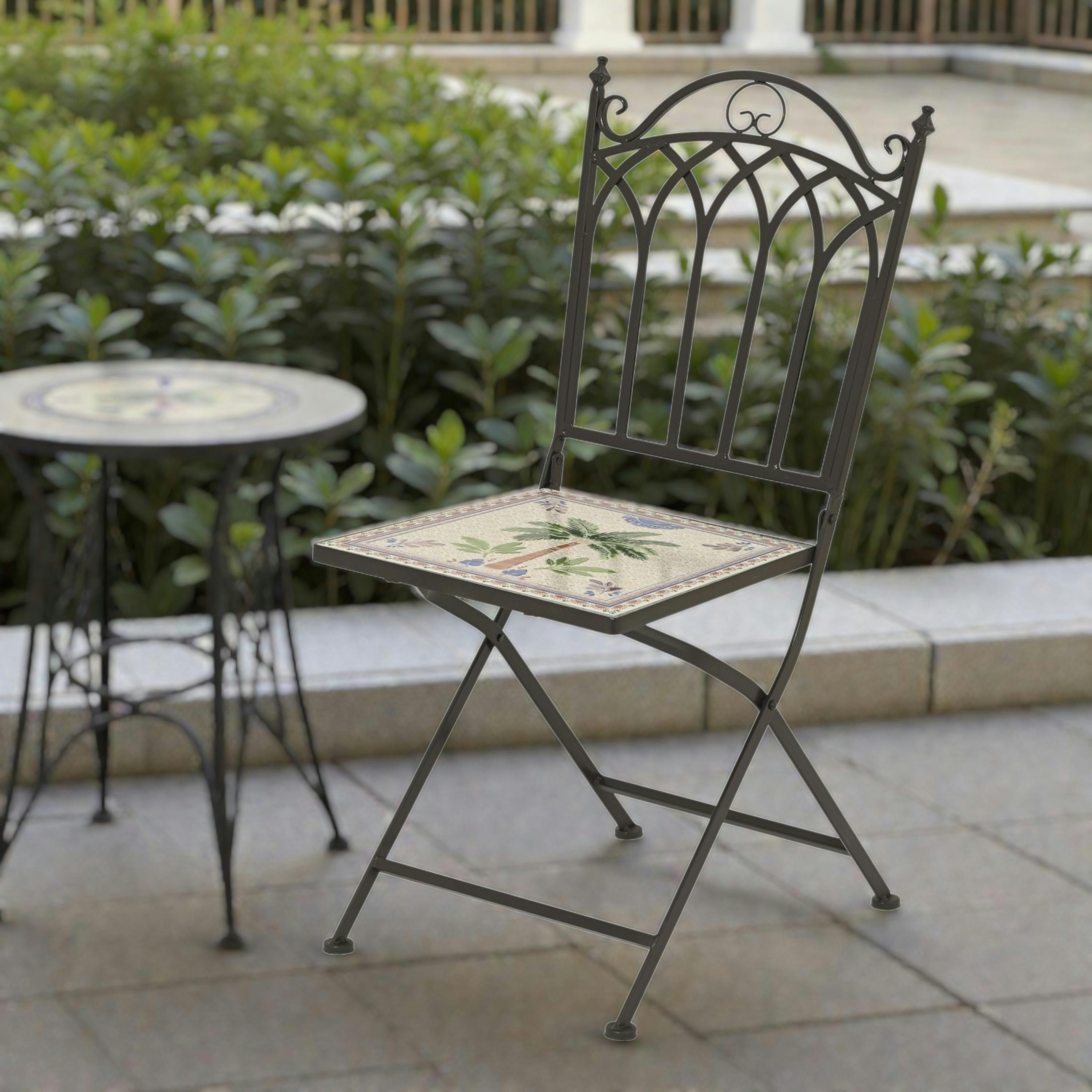 Chaise de jardin pliante noire motif palmier GRENADE