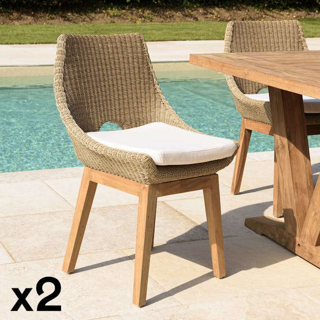 Chaise de jardin résine tressée beige (lot de 2) MANY | Chaises de