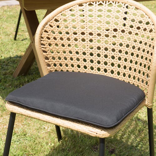 Chaise de jardin rotin synthétique couleur naturelle avec coussin noir (lot de 2) GIJON