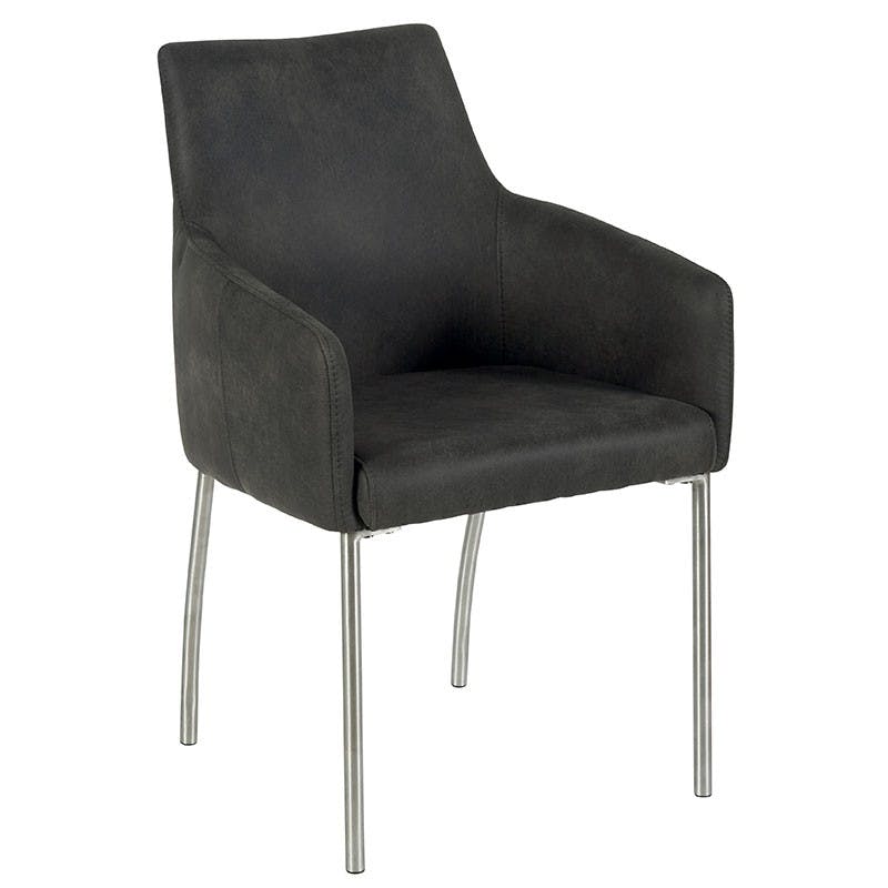 Chaise de repas accoudoir microfibres gris pieds inox