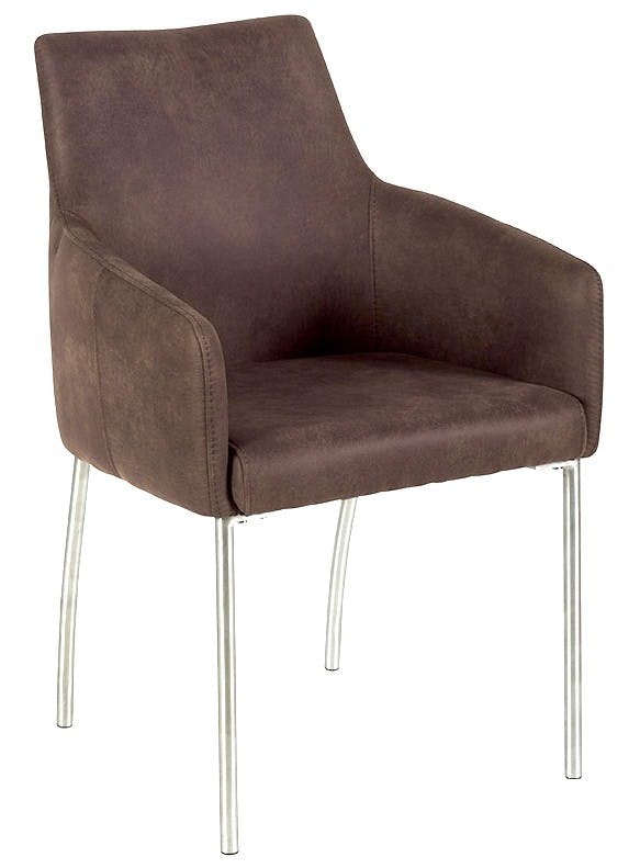 Chaise de repas accoudoir microfibres marron pieds inox