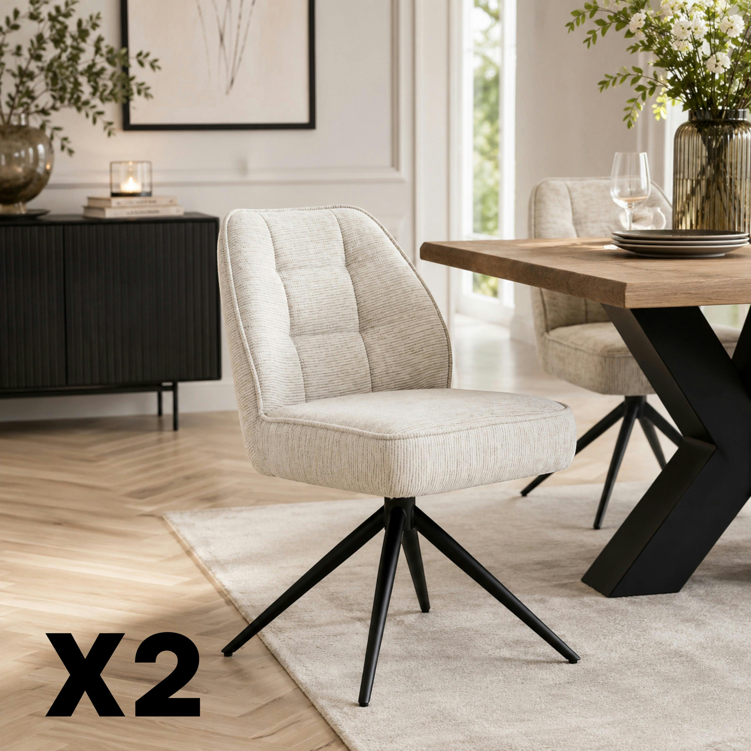 Chaise de salle à manger beige chiné pivotante (x2) LUGANO