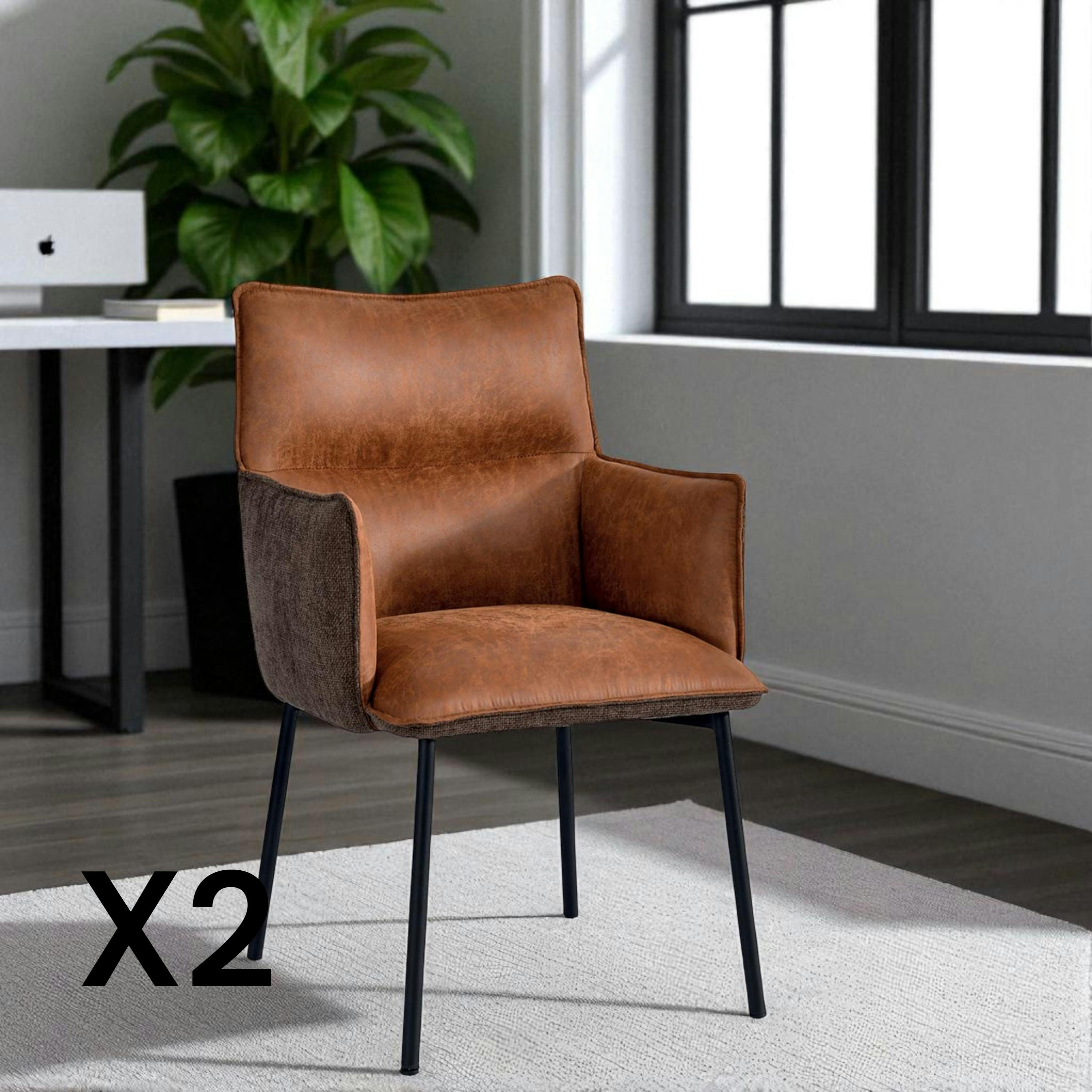Chaise de salle à manger bi-matière marron (lot de 2) KERALA