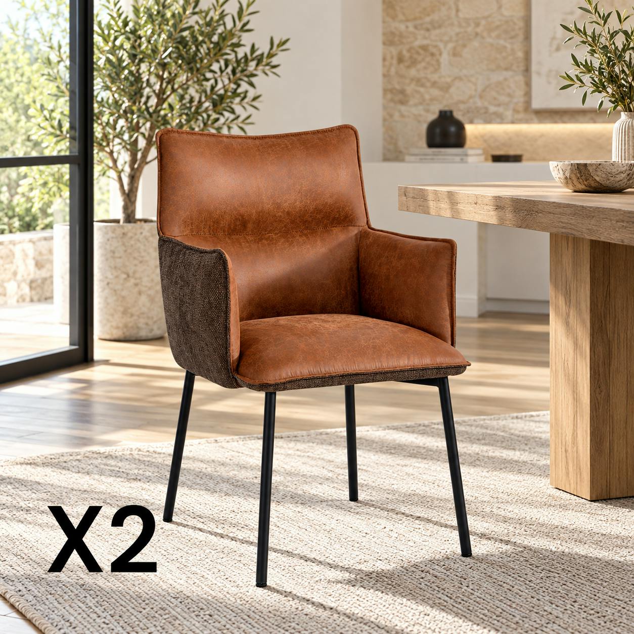 Chaise de salle à manger bi-matière marron (lot de 2) KERALA