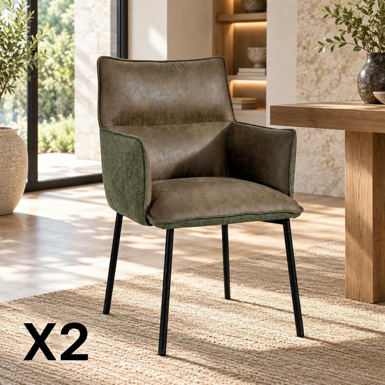 Chaise de salle à manger bi-matière verte (lot de 2) KERALA