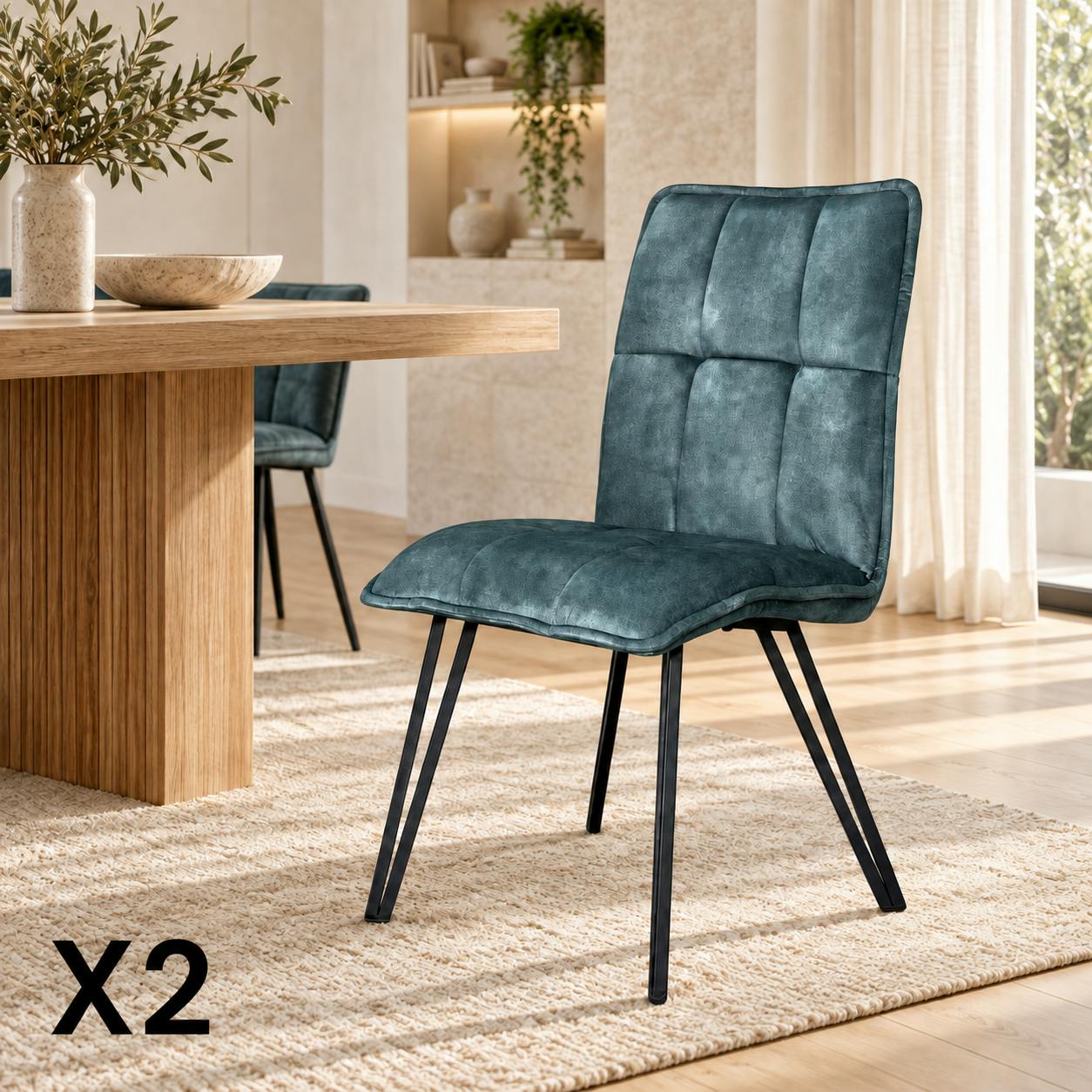 Chaise de salle à manger bleu pétrole avec pieds épingle (lot de 2) MALMOE
