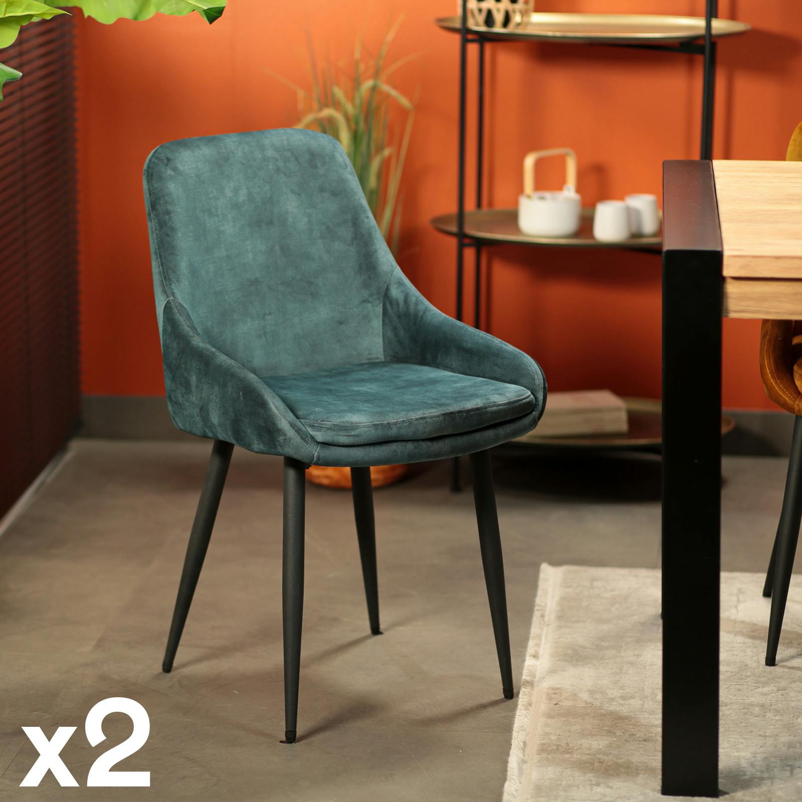 Chaise de salle à manger bleu pétrole avec pieds métal (lot de 2) MALMOE