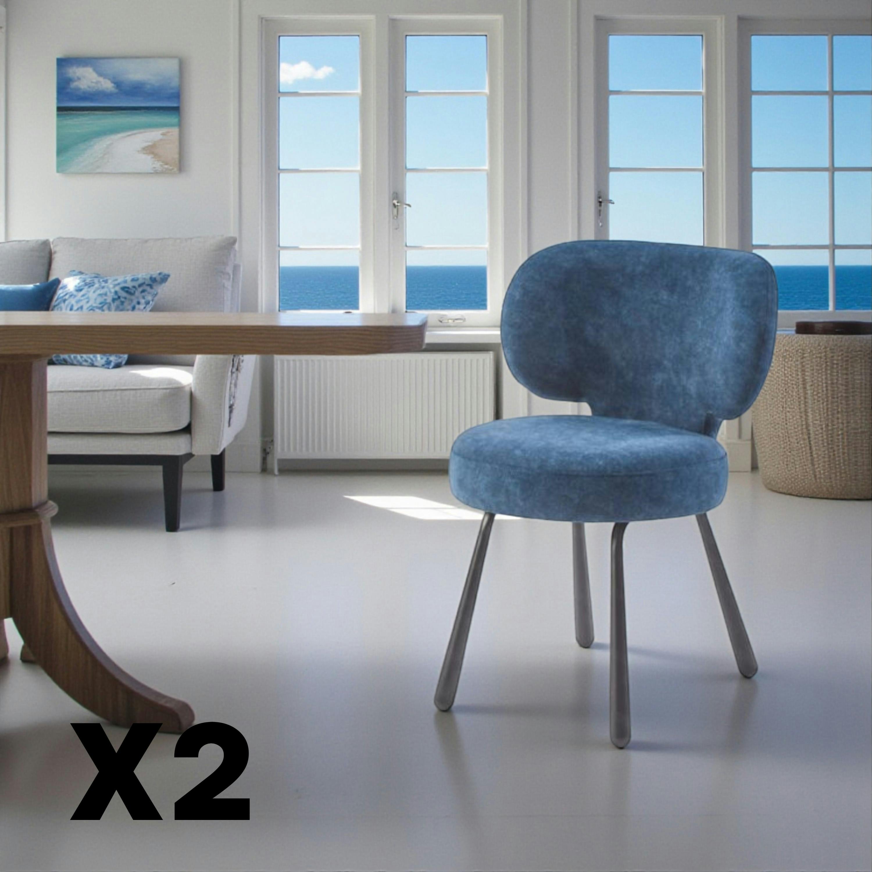 Chaise de salle à manger bleue, assise ronde (lot de 2) LIGURIE