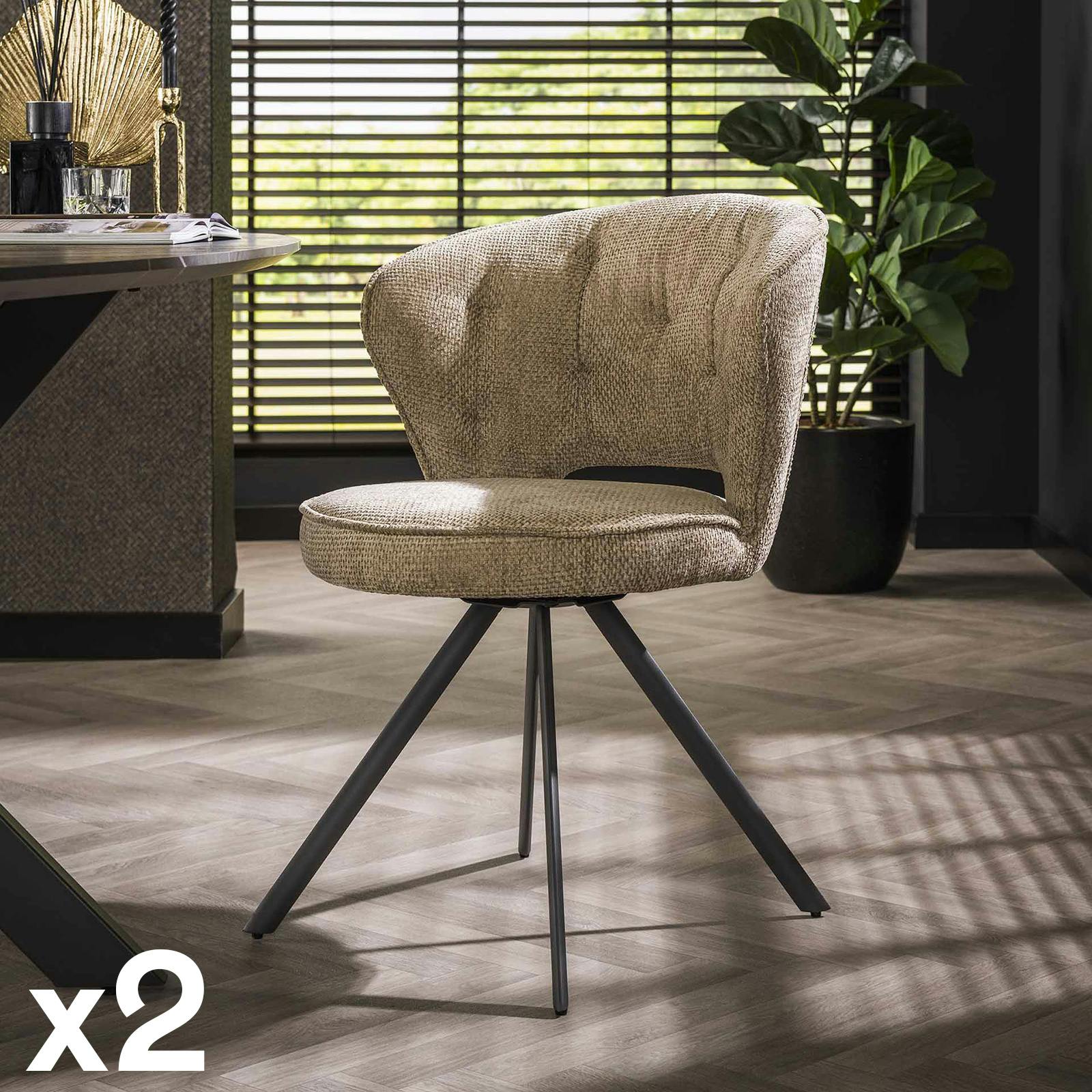 Chaise de salle à manger capitonnée couleur sable (lot de 2) JAVA