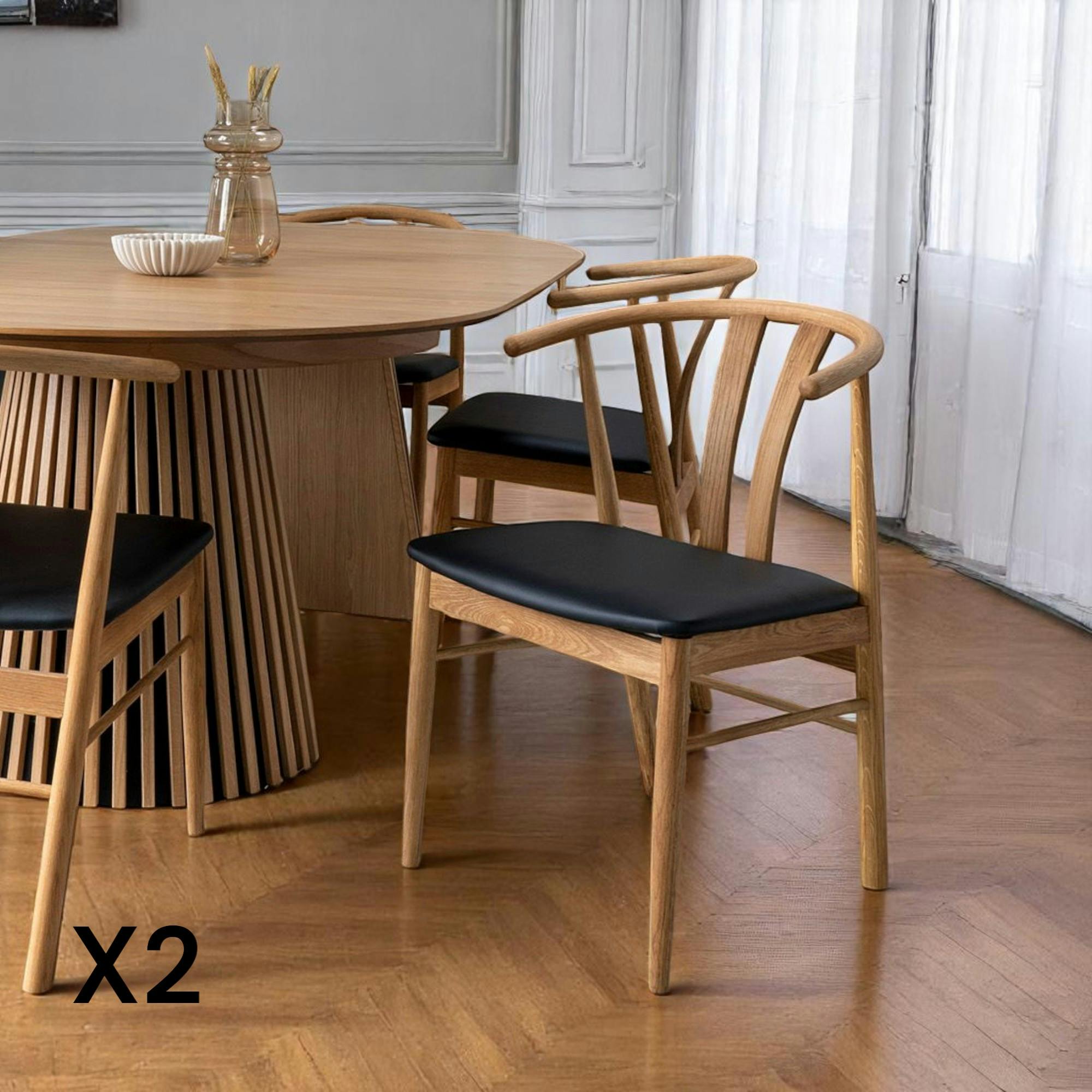 Chaise de salle à manger design en bois de chêne avec assise noire (lot de 2) BERLIN