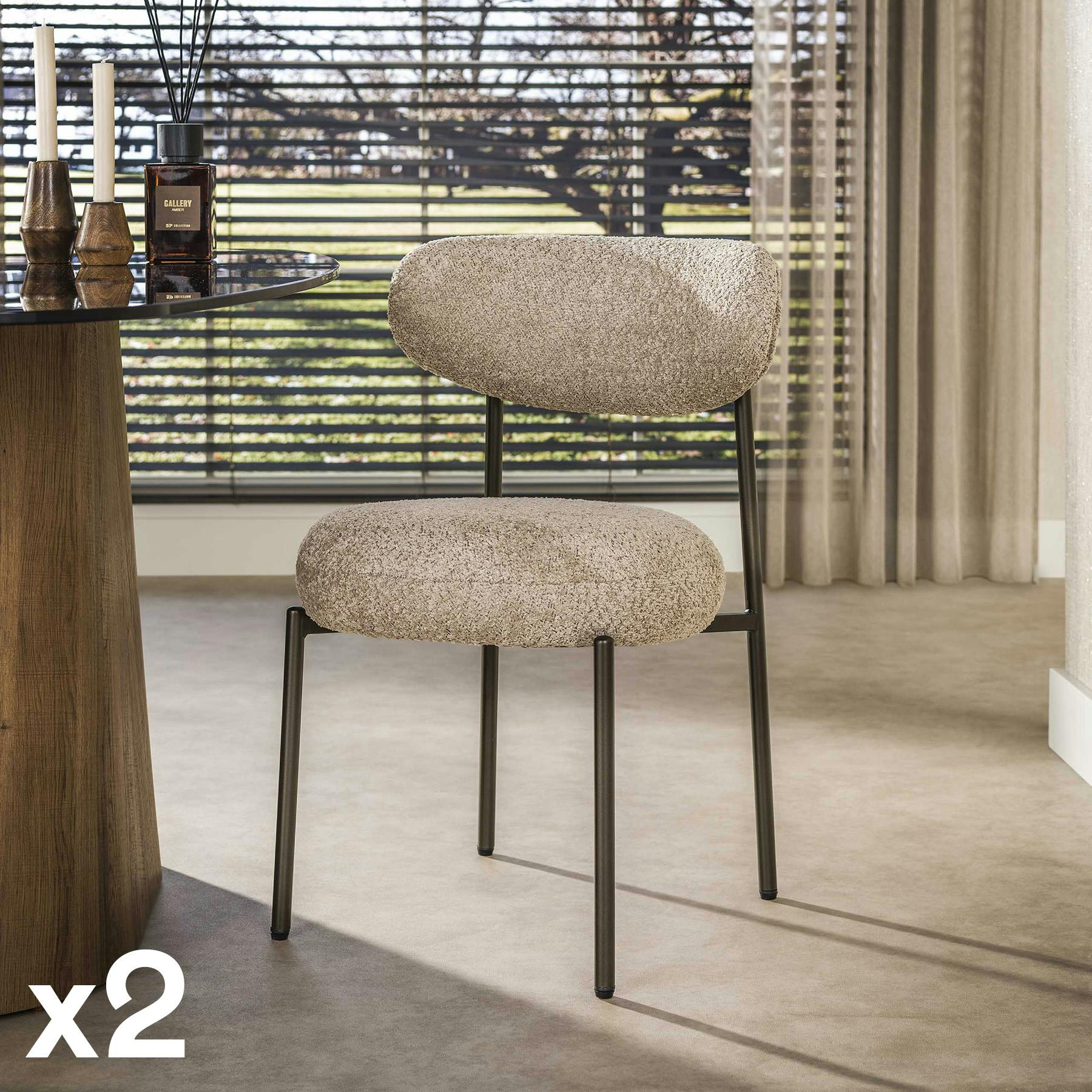 Chaise de salle à manger en bouclette sable pied bronze (lot de 2) CREEK
